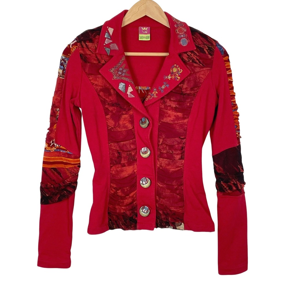 Save The Queen Mixed Media Patchwork Blazer Jacket Size S Statement Avant Garde
